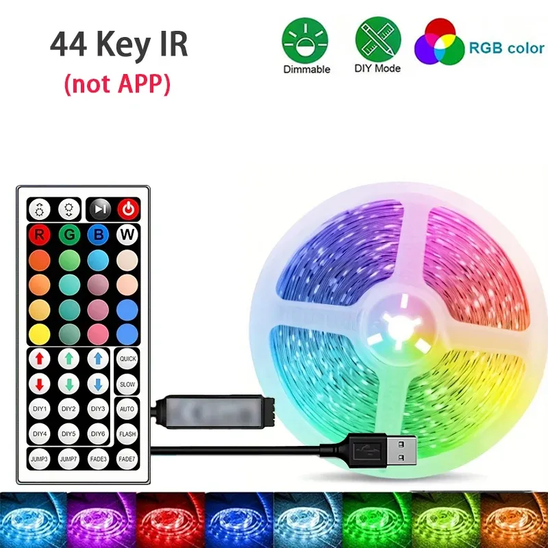Bande lumineuse LED RGB flexible 1 à 40 m avec synchronisation musicale, alimentation USB 5 V et télécommande 9