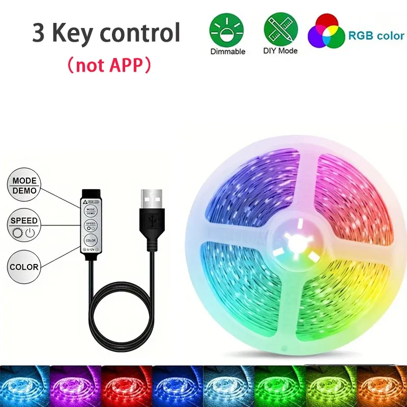 Bande lumineuse LED RGB flexible 1 à 40 m avec synchronisation musicale, alimentation USB 5 V et télécommande 12