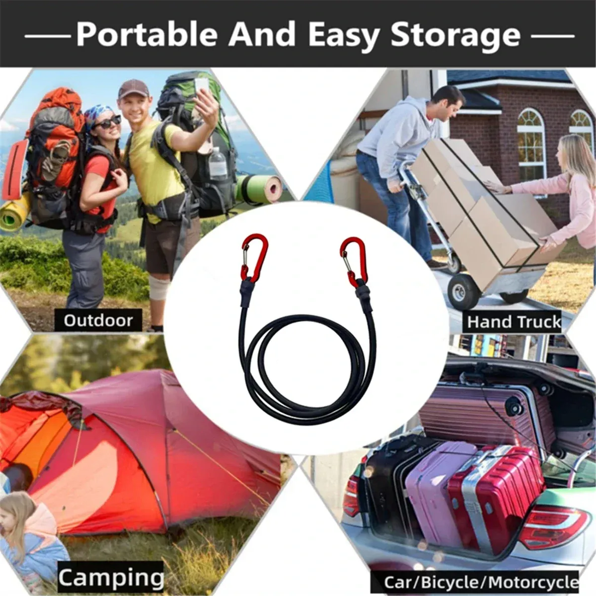 Cordon élastique robuste avec mousquetons pour kayak, vélo et camping 2