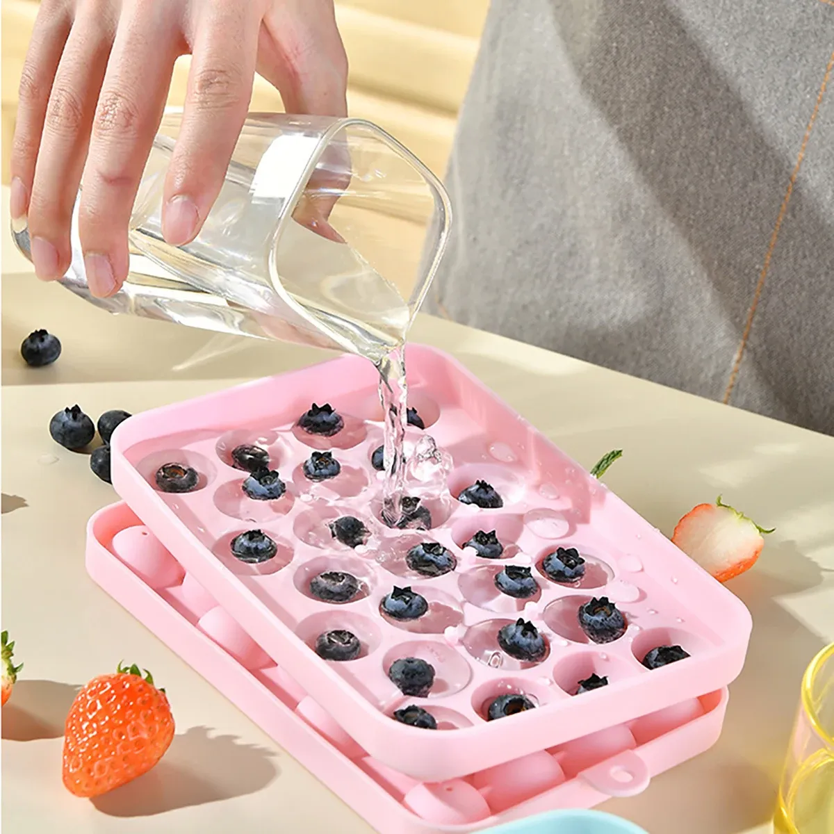 Moule à glaçons en silicone 25 cavités avec couvercle et boîte de rangement, démoulage facile, idéal pour le bar et les fêtes à domicile 3