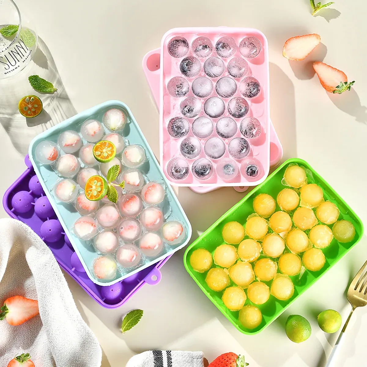 Moule à glaçons en silicone 25 cavités avec couvercle et boîte de rangement, démoulage facile, idéal pour le bar et les fêtes à domicile 6
