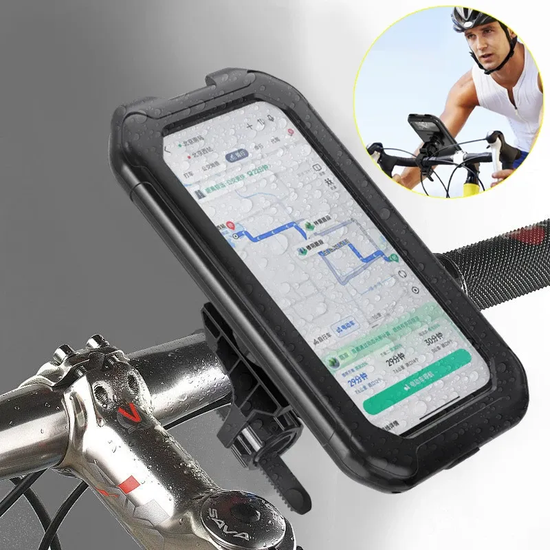 Support de téléphone étanche et antivol pour moto et vélo, fixation sur guidon, rotation à 360°, compatible écrans de 5,5 à 6,9 pouces