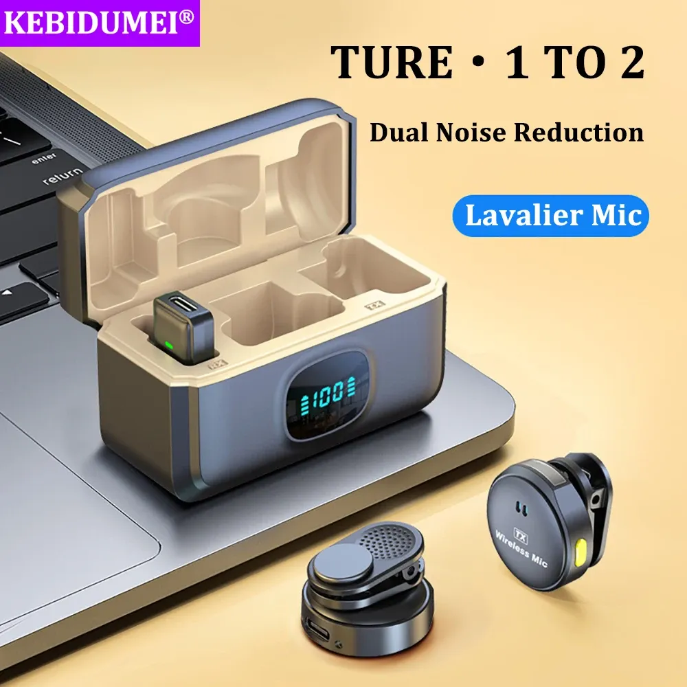 Microphone cravate sans fil 2,4 GHz à fixation magnétique, avec étui de recharge, pour l'enregistrement vidéo, plug and play
