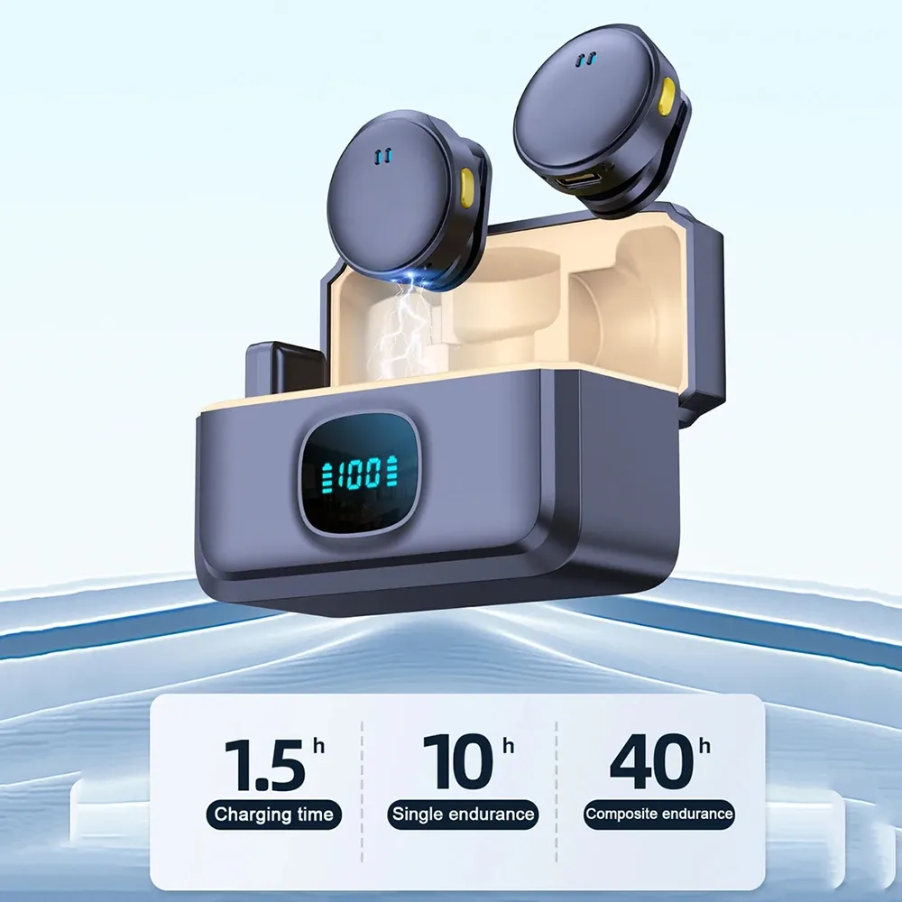 Microphone cravate sans fil 2,4 GHz à fixation magnétique, avec étui de recharge, pour l'enregistrement vidéo, plug and play 2