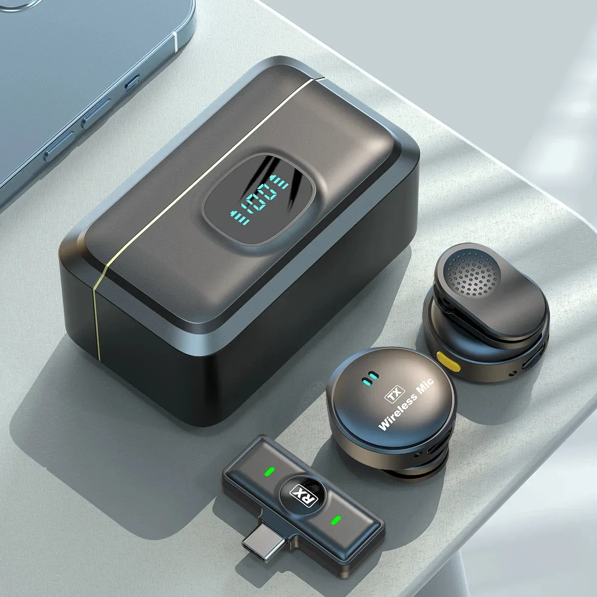 Microphone cravate sans fil 2,4 GHz à fixation magnétique, avec étui de recharge, pour l'enregistrement vidéo, plug and play 7