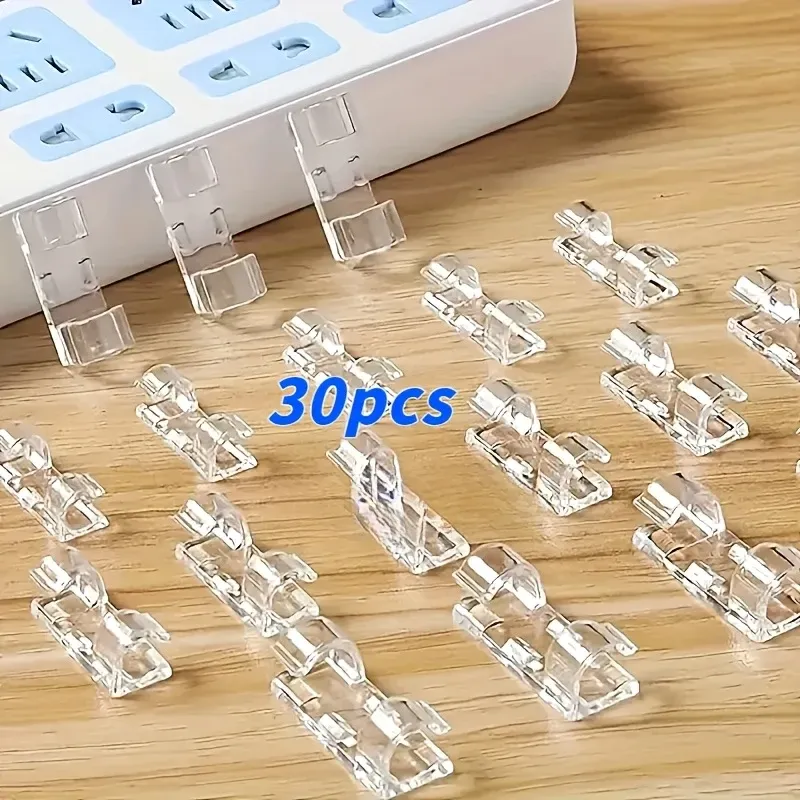 Lot de 30 clips adhésifs transparents pour câbles en plastique durable - Image 1