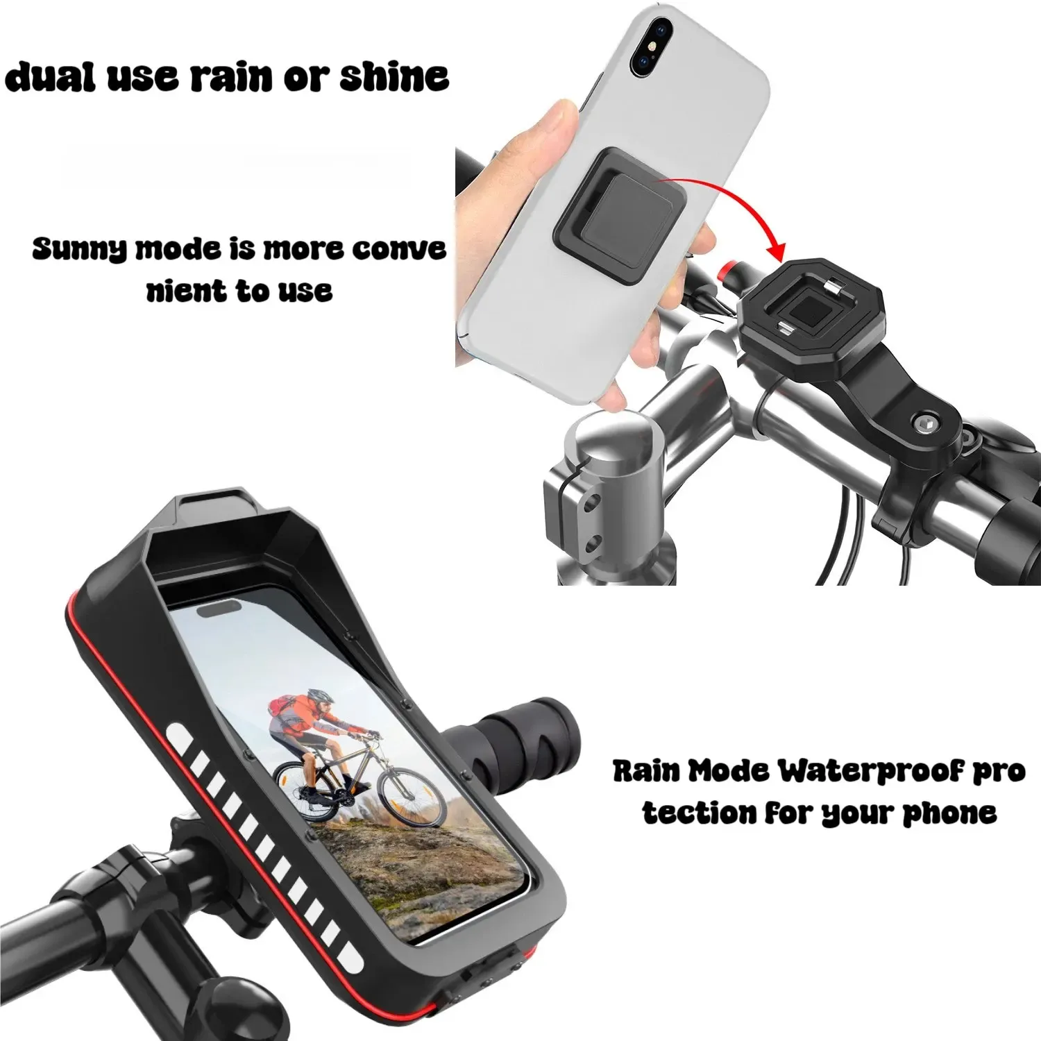 Support de téléphone étanche pour moto et vélo, à fixer sur guidon, compatible écran tactile, universel pour tous les smartphones 3