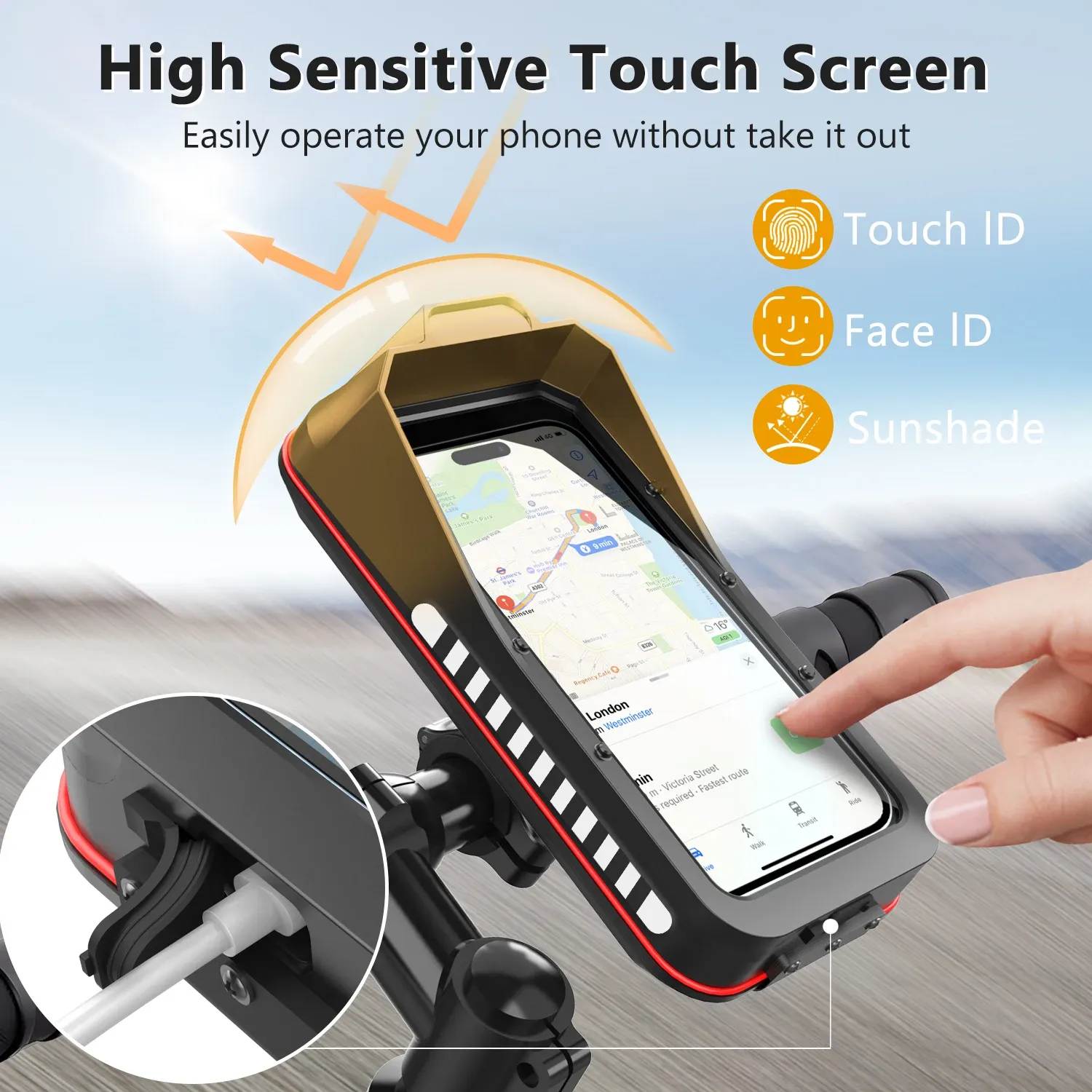 Support de téléphone étanche pour moto et vélo, à fixer sur guidon, compatible écran tactile, universel pour tous les smartphones 5