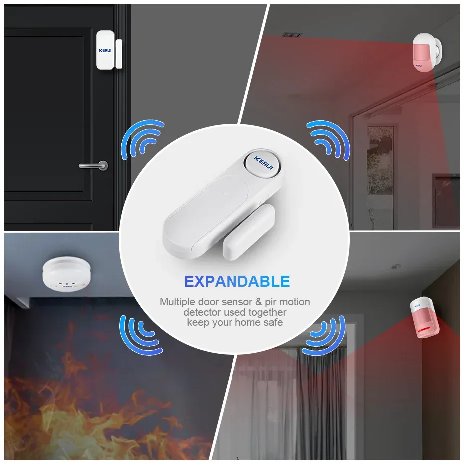 Capteur d'alarme sans fil pour porte et fenêtre, portée de 300 pieds, 120 dB, antivol, télécommande intelligente pour enfants, sécurité d'armoire, sécurité domestique 6