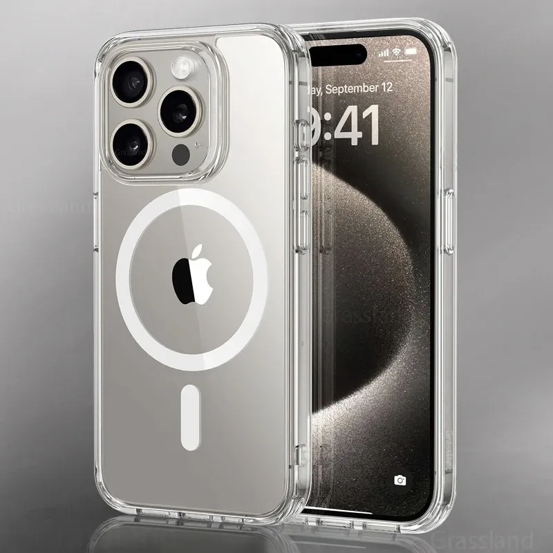 Coque transparente magnétique compatible MagSafe et charge sans fil pour iPhone 16, 15, 14, 13, 12, 11 Pro, XS Max, 7 et 8 Plus - Image 1