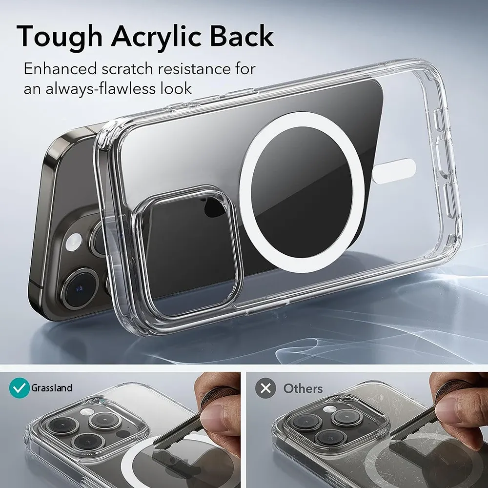 Coque transparente magnétique compatible MagSafe et charge sans fil pour iPhone 16, 15, 14, 13, 12, 11 Pro, XS Max, 7 et 8 Plus 4