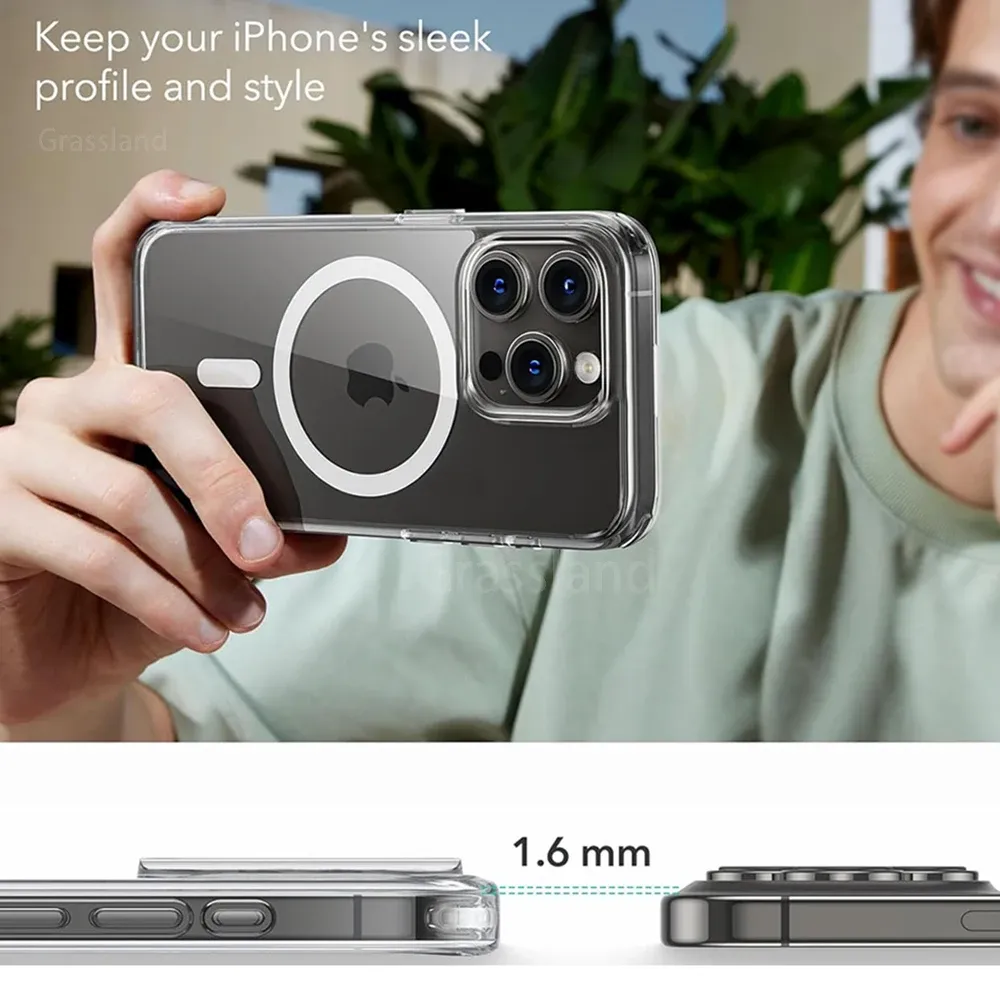 Coque transparente magnétique compatible MagSafe et charge sans fil pour iPhone 16, 15, 14, 13, 12, 11 Pro, XS Max, 7 et 8 Plus 5
