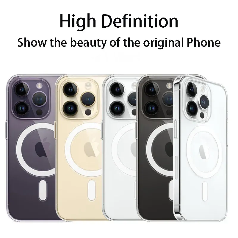 Coque transparente magnétique compatible MagSafe et charge sans fil pour iPhone 16, 15, 14, 13, 12, 11 Pro, XS Max, 7 et 8 Plus 6