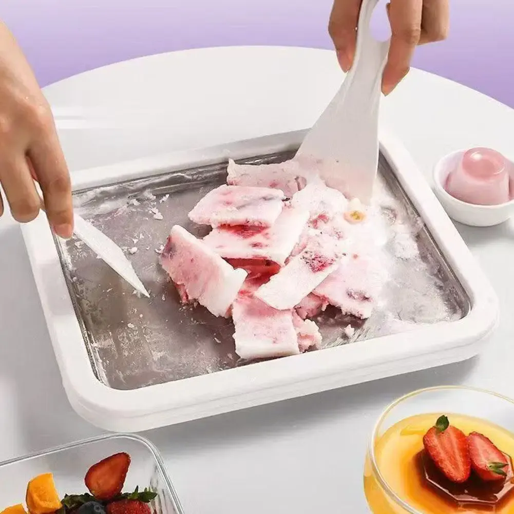 Machine à rouleaux de crème glacée avec 2 racloirs, plaque multifonction pour la préparation de crème glacée, plaque froide pour aliments sucrés et salés, crème glacée roulée 4