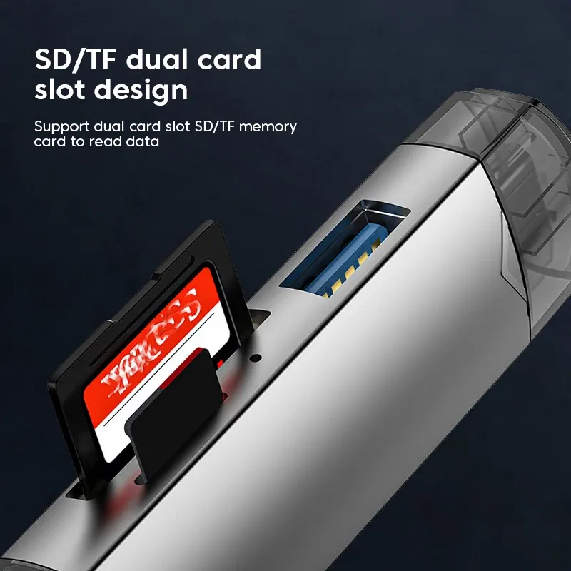 Lecteur de cartes 6 en 1 USB 3.0 vers USB-C, Micro USB, adaptateur OTG universel, adaptateur multifonction SD/TF, transfert haute vitesse 3