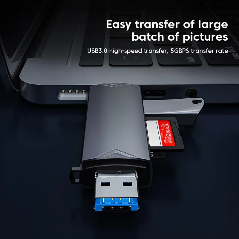 Lecteur de cartes 6 en 1 USB 3.0 vers USB-C, Micro USB, adaptateur OTG universel, adaptateur multifonction SD/TF, transfert haute vitesse 4