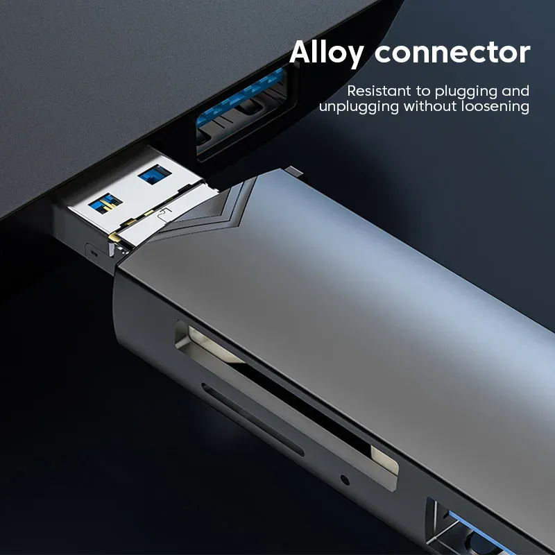 Lecteur de cartes 6 en 1 USB 3.0 vers USB-C, Micro USB, adaptateur OTG universel, adaptateur multifonction SD/TF, transfert haute vitesse 5