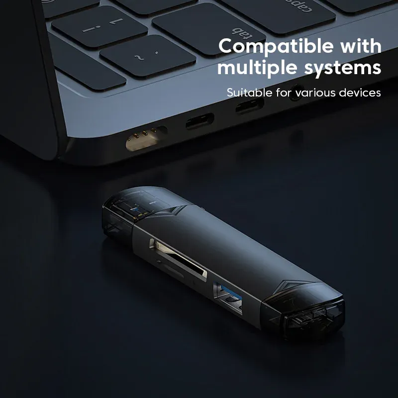 Lecteur de cartes 6 en 1 USB 3.0 vers USB-C, Micro USB, adaptateur OTG universel, adaptateur multifonction SD/TF, transfert haute vitesse 6