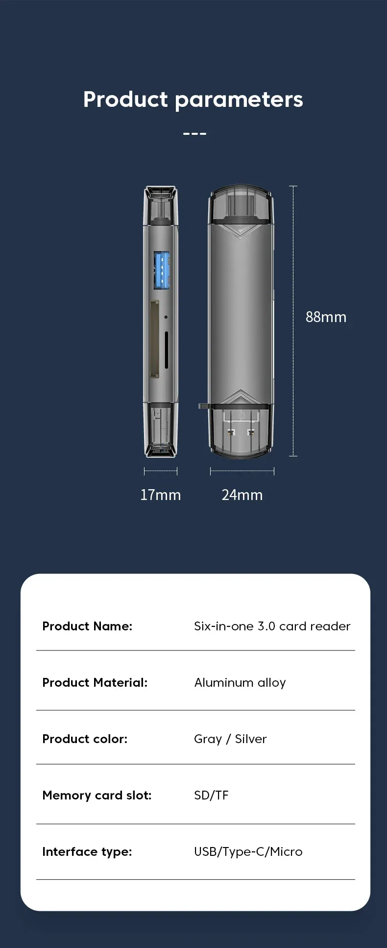 Lecteur de carte multifonction USB 3.0 sous plusieurs angles