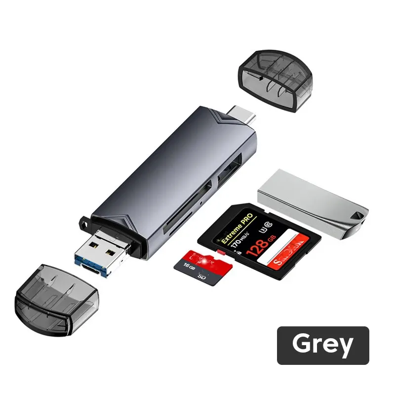 Lecteur de cartes 6 en 1 USB 3.0 vers USB-C, Micro USB, adaptateur OTG universel, adaptateur multifonction SD/TF, transfert haute vitesse 10