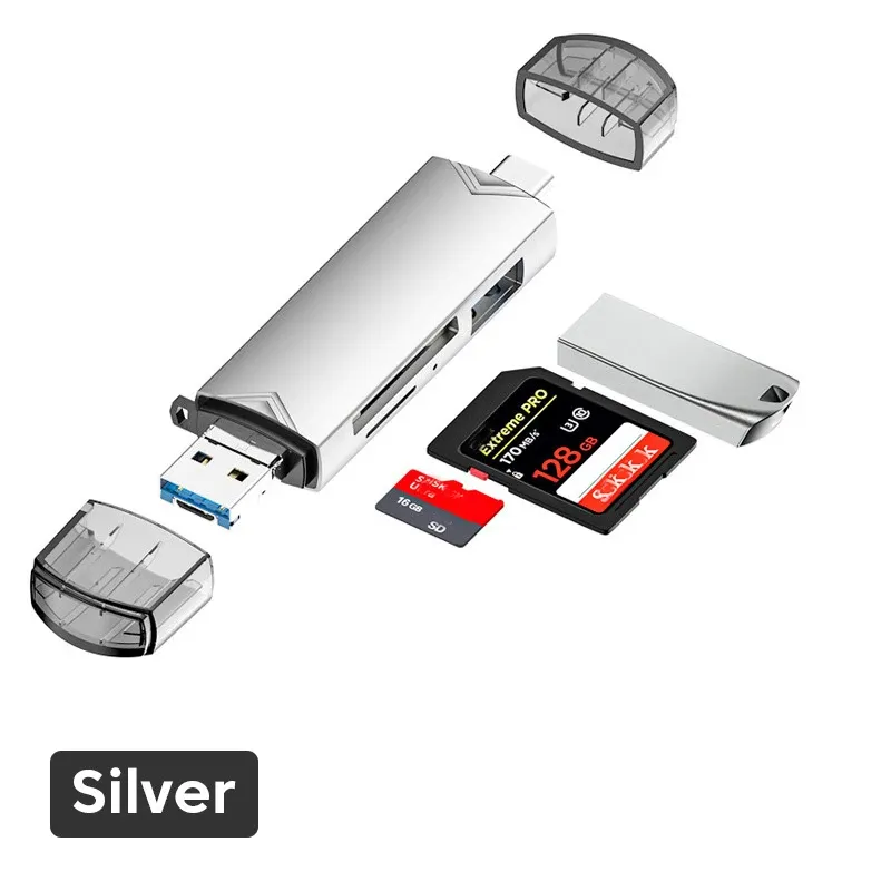 Lecteur de cartes 6 en 1 USB 3.0 vers USB-C, Micro USB, adaptateur OTG universel, adaptateur multifonction SD/TF, transfert haute vitesse 11