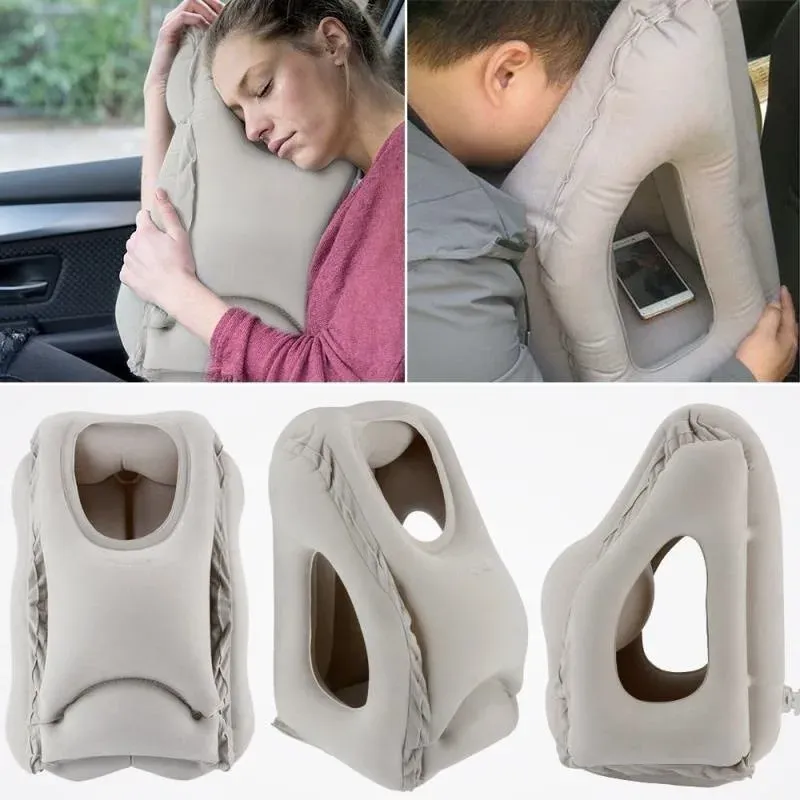 Coussin Gonflable Amélioré, Oreiller de Voyage pour Avion, Voiture, Bureau et Sieste 1