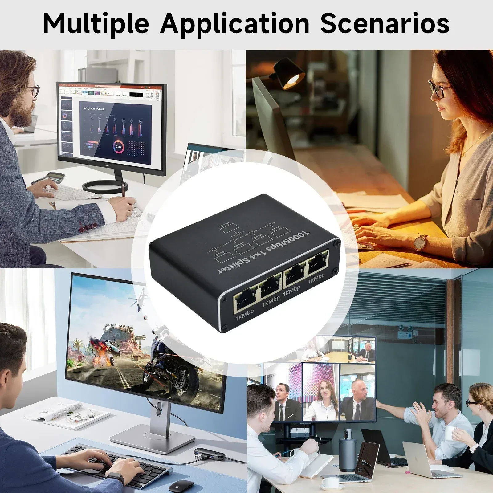 Le title is already in French, so I'll produce a clean, professional version of it:

Commutateur Ethernet Gigabit, séparateur RJ45, adaptateur d'extension LAN Gigabit, connecteur réseau 1000 Mbps pour PC portable, boîtier TV, routeur 6