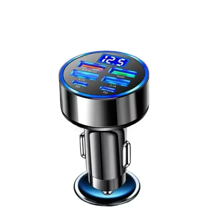 UYUXIO Adaptateur de chargeur de voiture USB-C 6 en 1 avec affichage de tension et charge rapide pour iPhone 16, iPhone 15 Pro Max, Samsung et Android 7