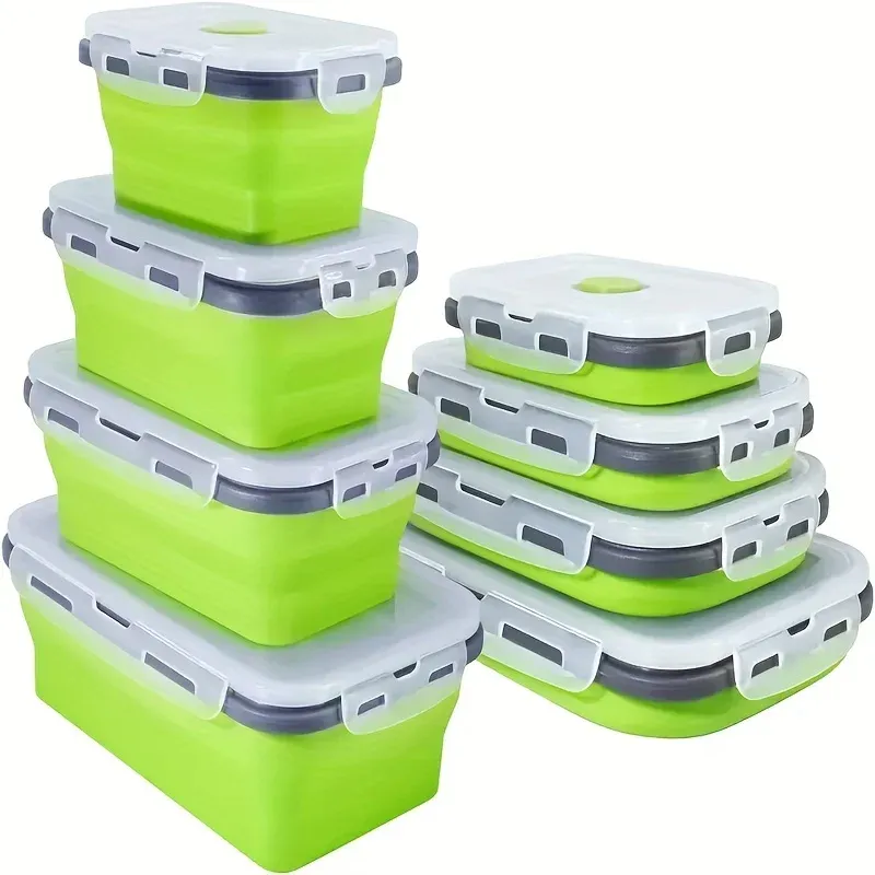 Boîte de conservation alimentaire pliable en silicone, empilable et gain de place, compatible micro-ondes – Lot de 4
