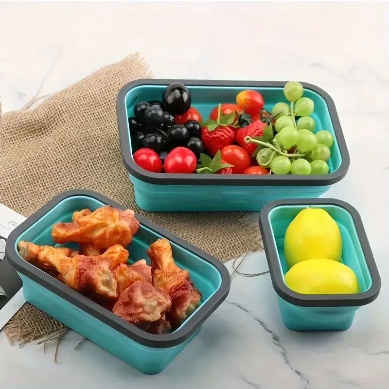 Boîte de conservation alimentaire pliable en silicone, empilable et gain de place, compatible micro-ondes – Lot de 4 6