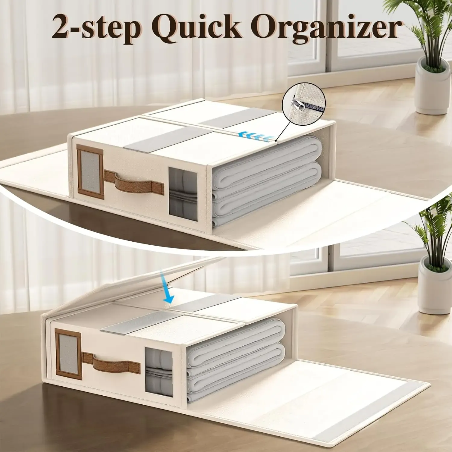 Ensemble de draps pliables, organisateurs de placard en tissu lin avec fenêtre, boîte de rangement pour literie, draps et oreillers 4