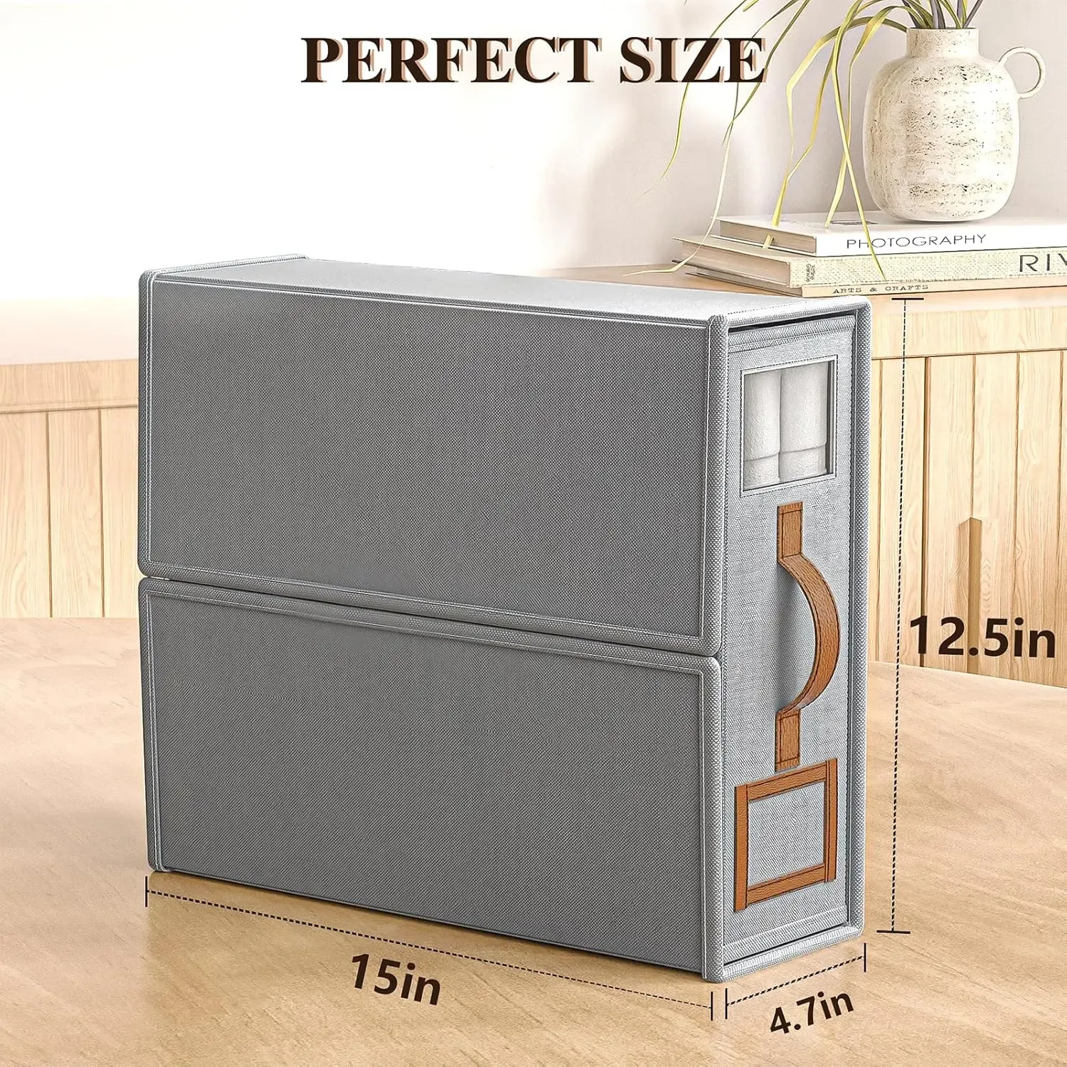 Organisateur de placard en tissu lin avec fenêtre transparente