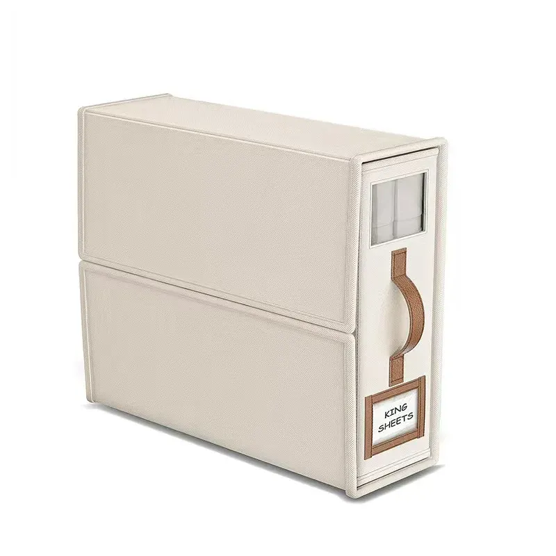Ensemble de draps pliables, organisateurs de placard en tissu lin avec fenêtre, boîte de rangement pour literie, draps et oreillers 9
