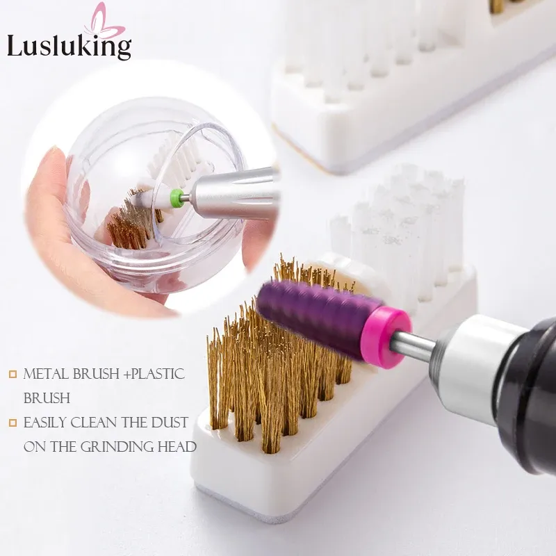 Embouts électriques pour perceuse à ongles avec boîte anti-poussière et brosse de nettoyage en fil de cuivre