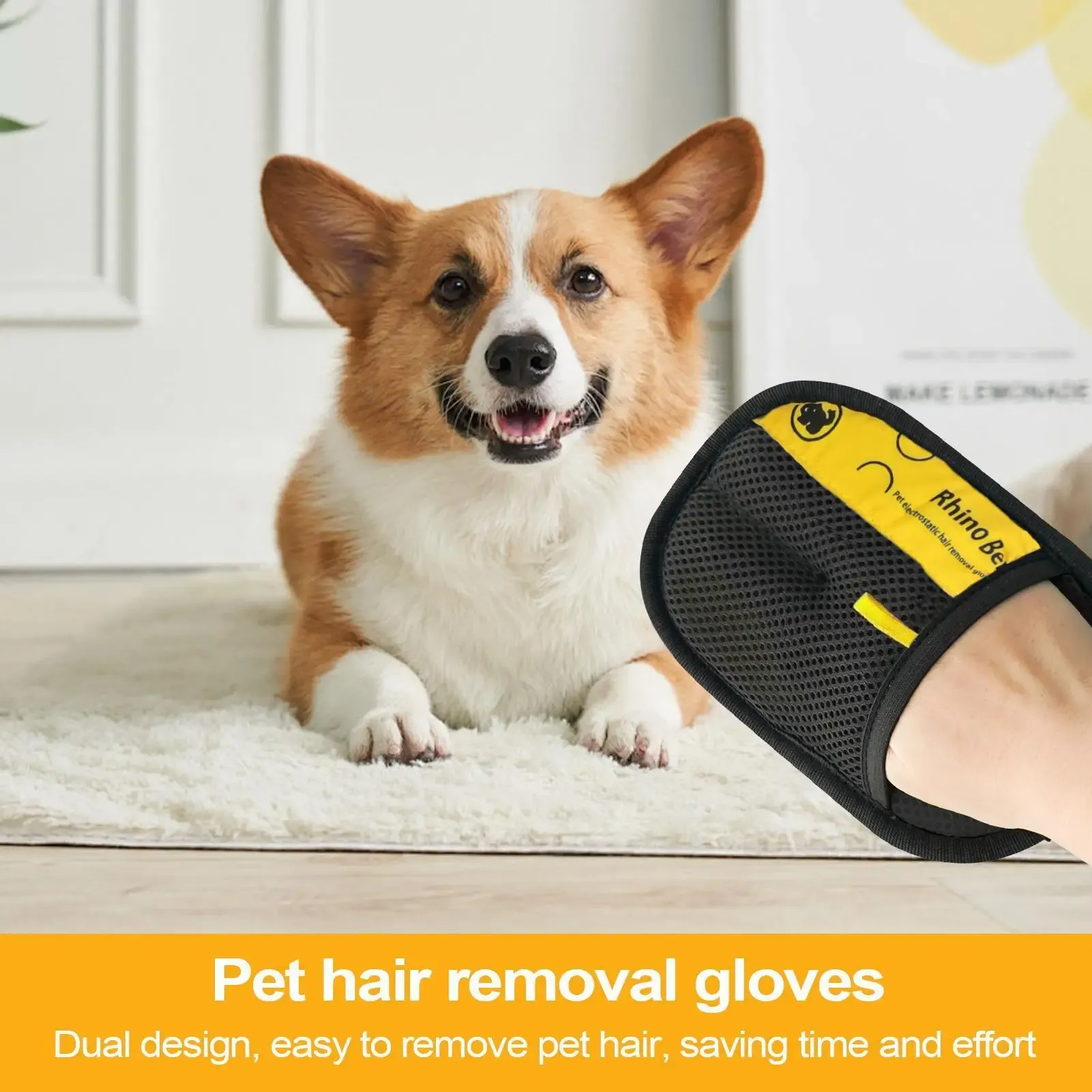 Lot de 2 gants de toilettage double face pour chat, brosse anti-poils pour chien, gant de nettoyage électrostatique pour canapé et tapis 4