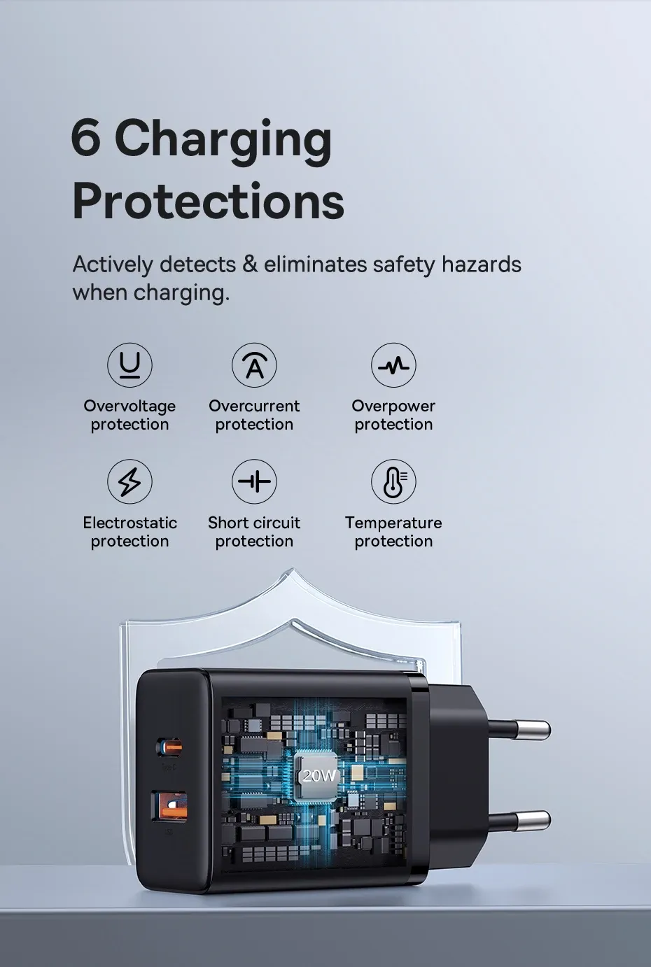 Chargeur Baseus, protections de sécurité