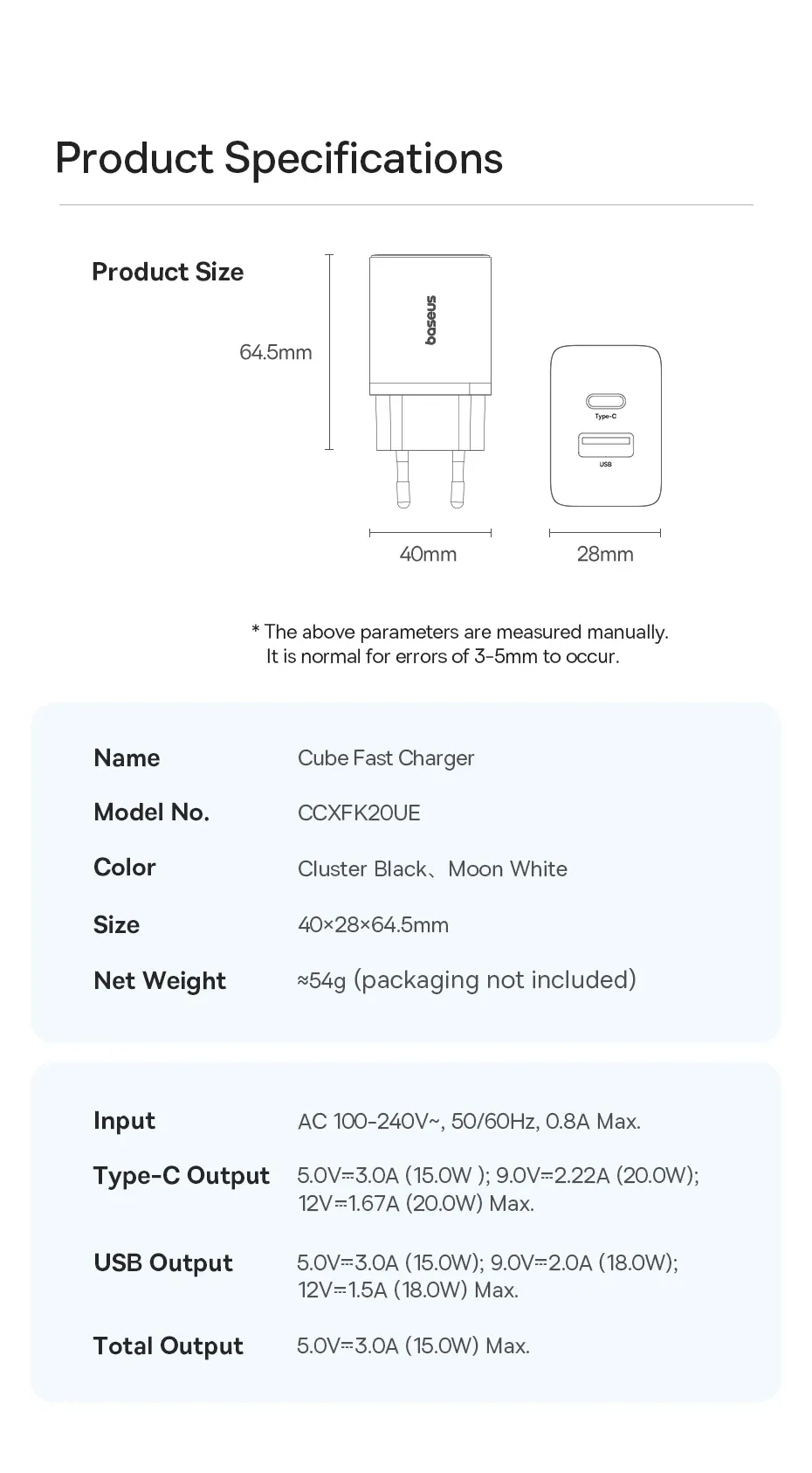 Chargeur Baseus, détails des ports