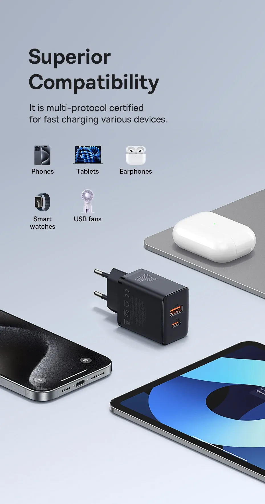 Chargeur Baseus, double port de charge rapide