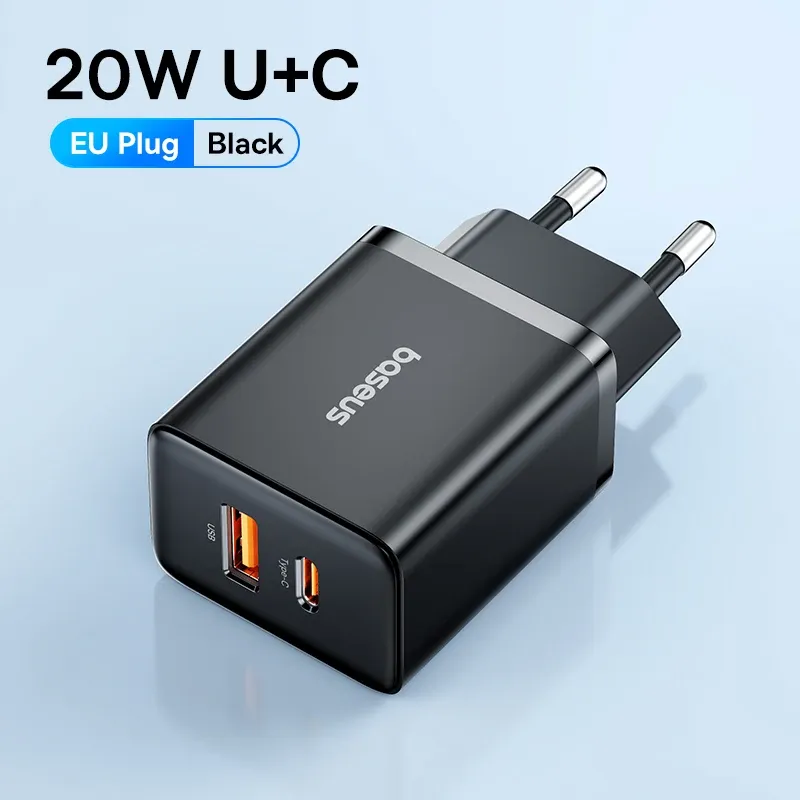 Chargeur Baseus 20 W double port USB-C PD à charge rapide, compatible iPhone 8 à iPhone 15 8