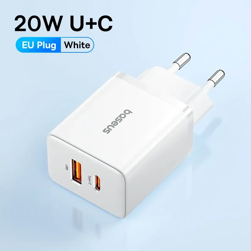 Chargeur Baseus 20 W double port USB-C PD à charge rapide, compatible iPhone 8 à iPhone 15 7