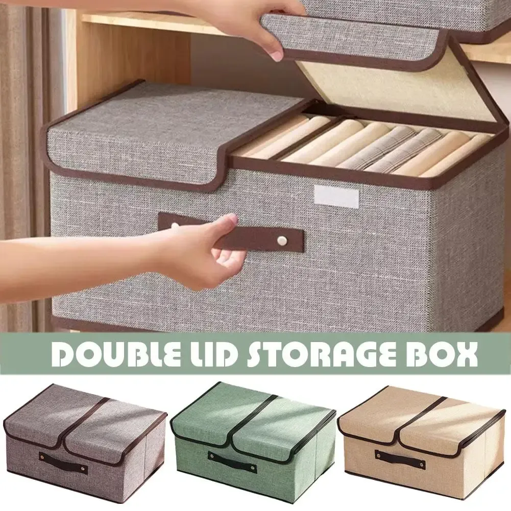 Boîte de rangement pliable en tissu non tissé à double couvercle, organisateur pour sous-vêtements et articles divers, idéal pour la chambre à coucher 2