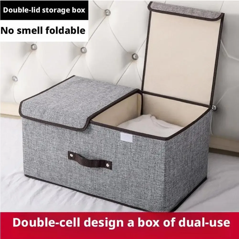 Boîte de rangement pliable en tissu non tissé à double couvercle, organisateur pour sous-vêtements et articles divers, idéal pour la chambre à coucher 3