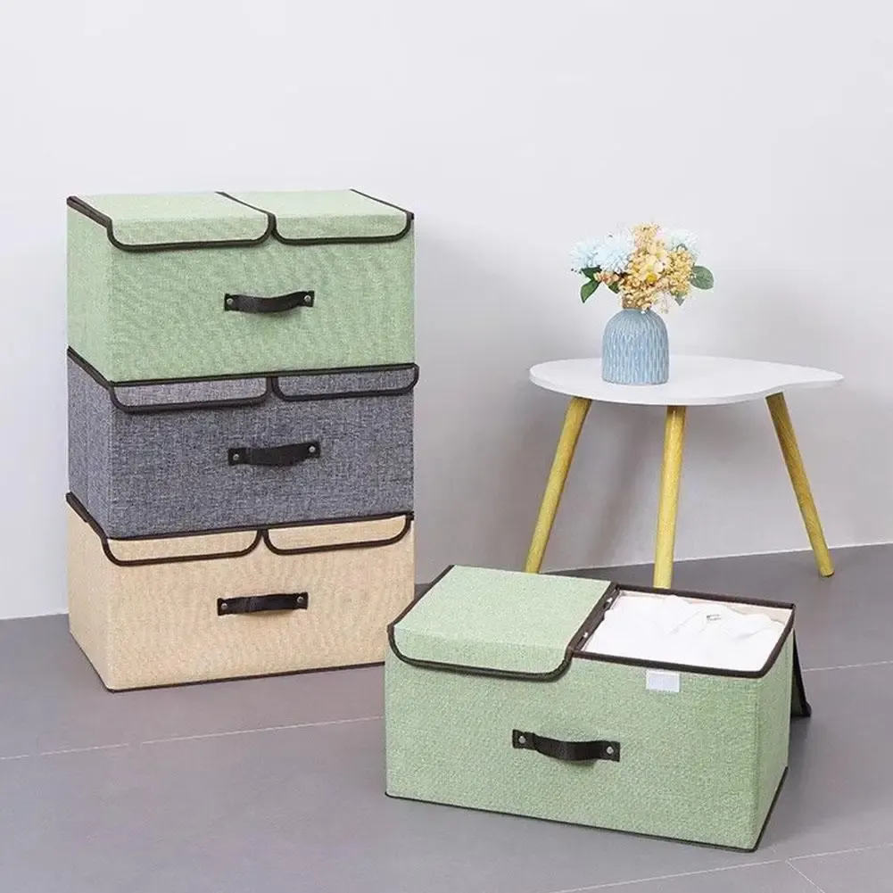 Boîte de rangement pliable en tissu non tissé à double couvercle, organisateur pour sous-vêtements et articles divers, idéal pour la chambre à coucher 4