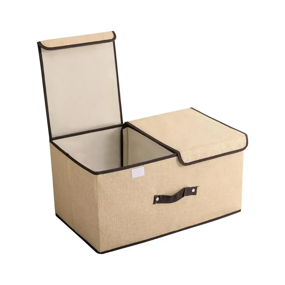 Boîte de rangement pliable en tissu non tissé à double couvercle, organisateur pour sous-vêtements et articles divers, idéal pour la chambre à coucher 9