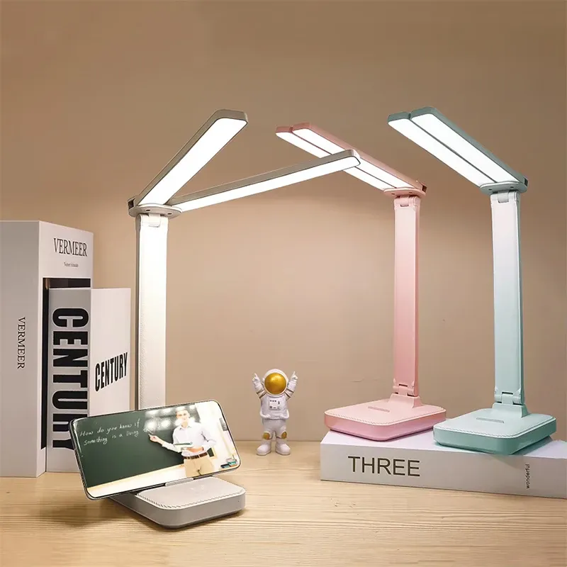 Lampe de bureau USB tactile à 3 niveaux de luminosité, rechargeable et pliable, avec protection des yeux