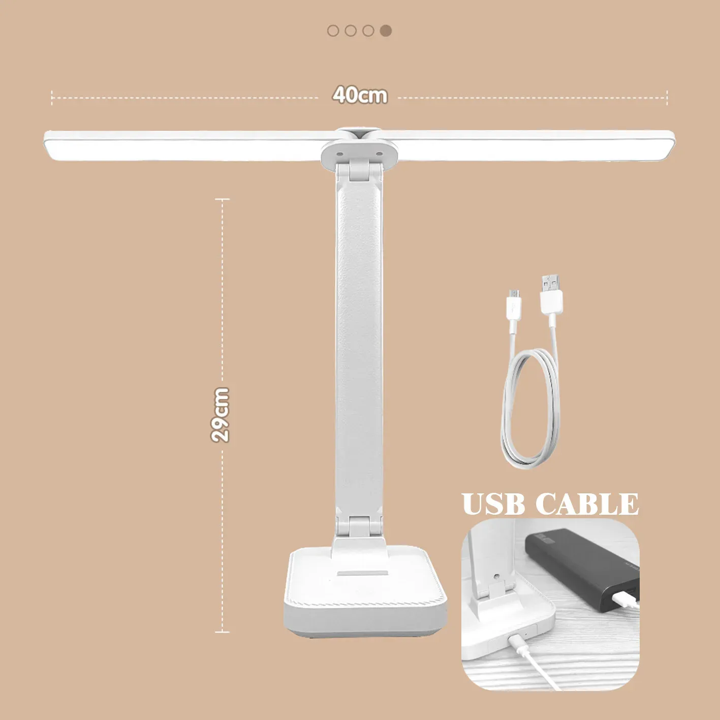 Lampe de bureau USB tactile à 3 niveaux de luminosité, rechargeable et pliable, avec protection des yeux 6