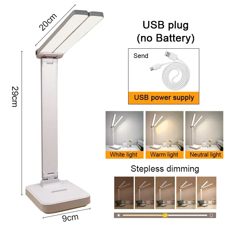 Lampe de bureau USB tactile à 3 niveaux de luminosité, rechargeable et pliable, avec protection des yeux 10