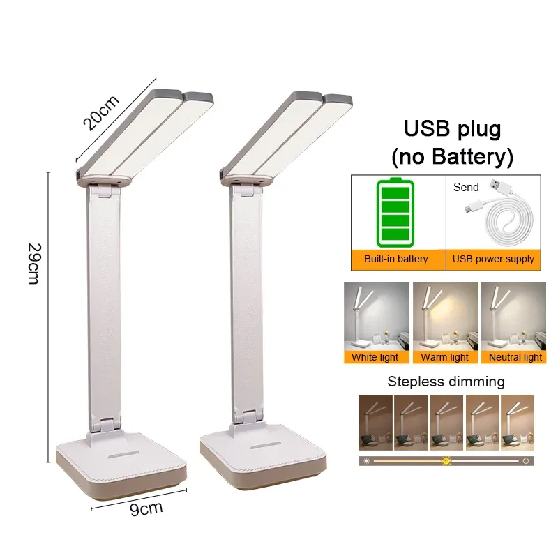 Lampe de bureau USB tactile à 3 niveaux de luminosité, rechargeable et pliable, avec protection des yeux 14