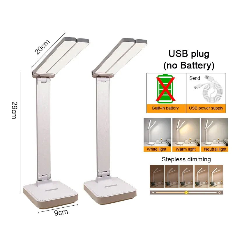 Lampe de bureau USB tactile à 3 niveaux de luminosité, rechargeable et pliable, avec protection des yeux 12