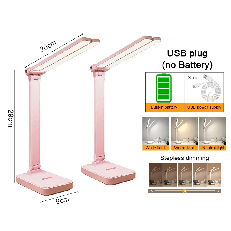 Lampe de bureau USB tactile à 3 niveaux de luminosité, rechargeable et pliable, avec protection des yeux 13